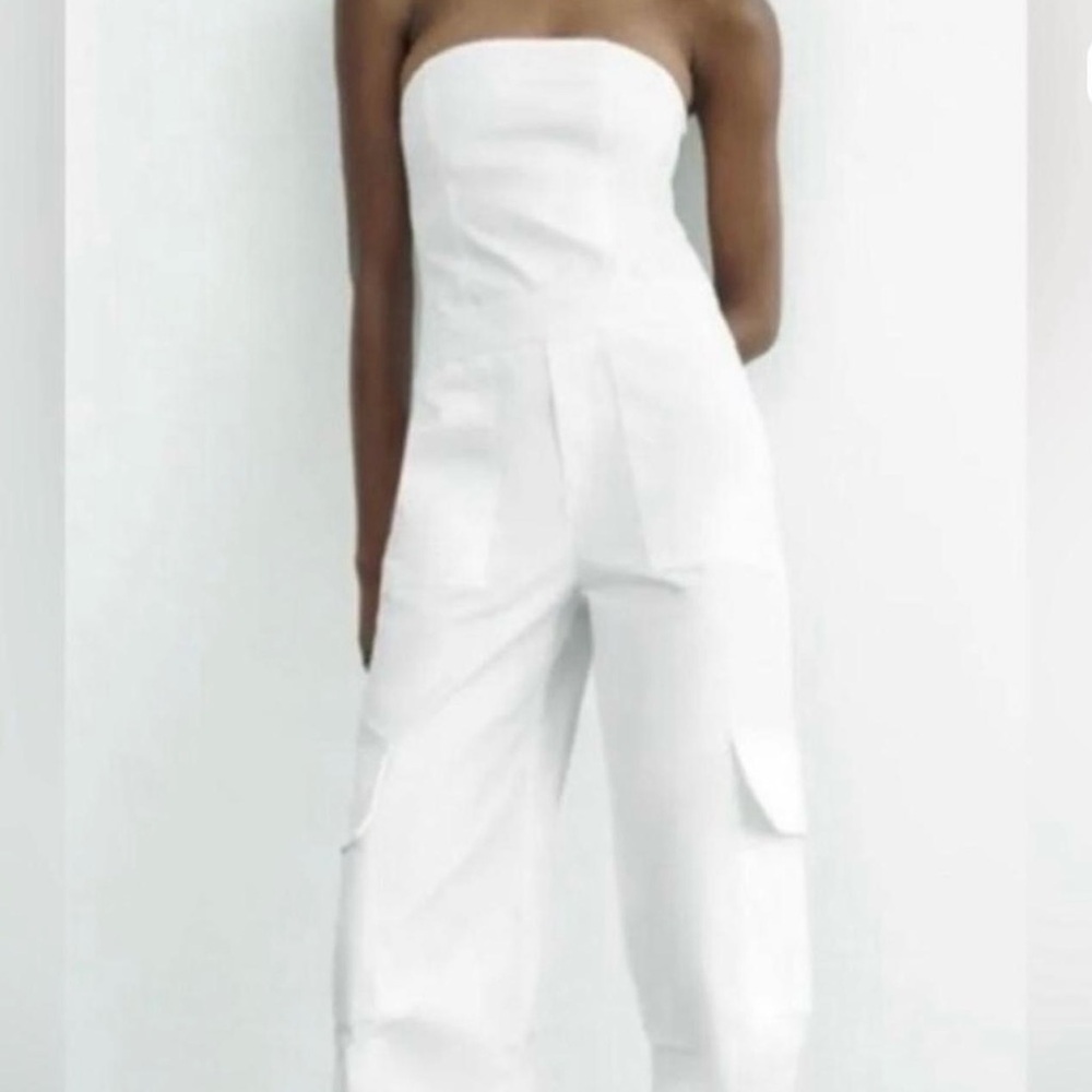 Zara White Strapless Jumpsuit